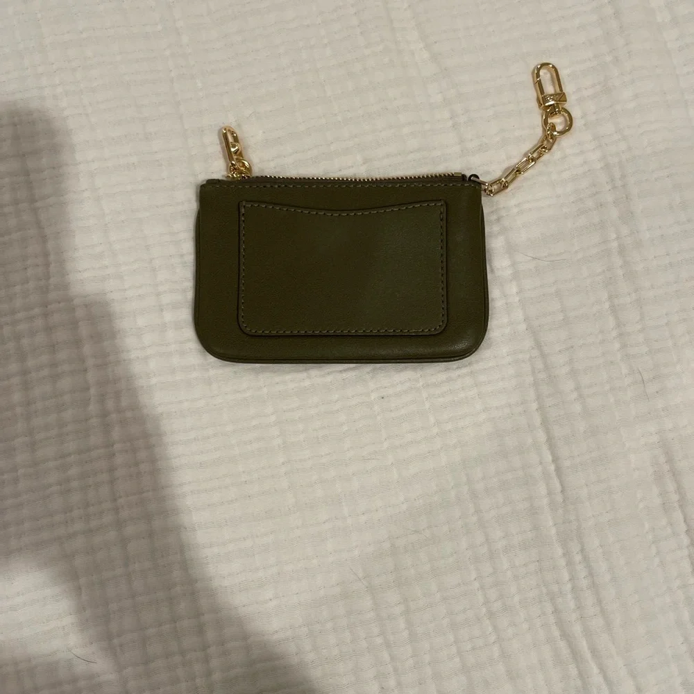 Michael Kors Olive Green Leather Coin Pouch with Gold Hardware and Chain